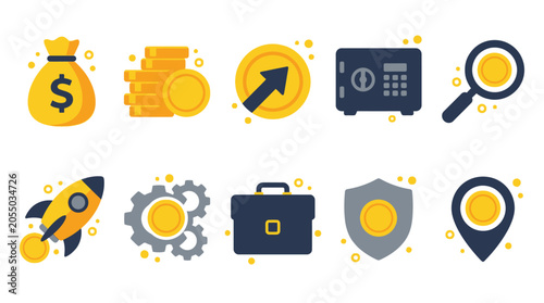 Фотография Financial icons depict business growth with money and security symbols