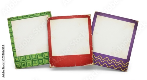 Three vintage style photo frames with different patterns
