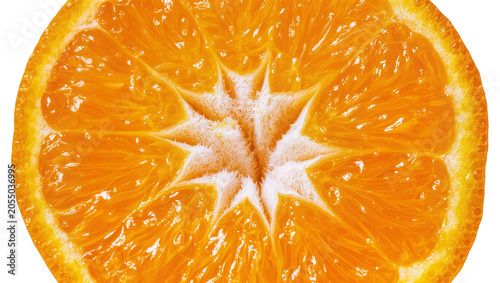 Tableau sur toile Isolated fresh juicy half orange fruit slice, vivid vibrant citrus refreshment,
