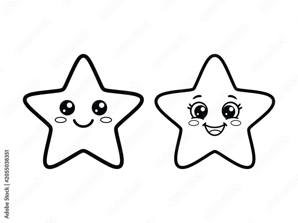 Fototapeta premium Cute cartoon star characters with smiling faces