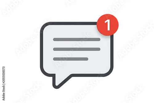 Simple chat bubble notification icon with number one in red circle on transparent background, digital communication concept, modern app interface element, alert message symbol.