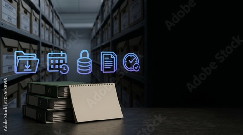 Digital Records Retention and Data Archiving Concept with Office Folders and Copy Space