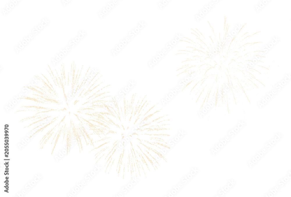 Fototapeta premium Golden fireworks explosion with glowing sparks and festive light trails isolated on a transparent background.