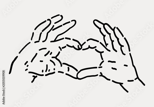 Hands heart gesture hand drawn sketch. No AI