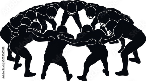 vector image of a dogAmerican football players scrambling for ball in huddle formation