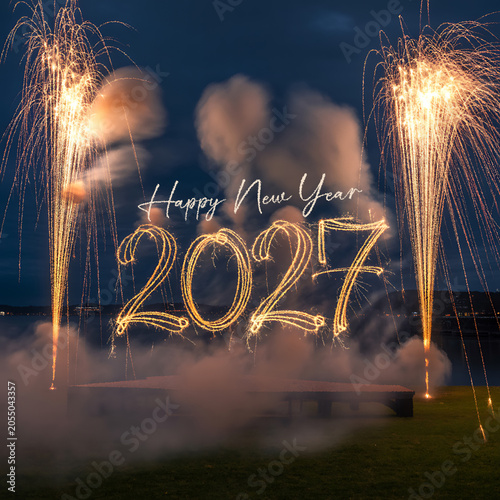 Happy new year 2027 celebration with fireworks