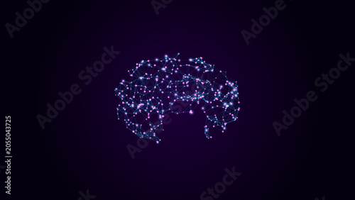 Glowing AI neural network brain on dark background