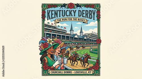 Kentucky Derby Horse Racing Event Poster Illustration