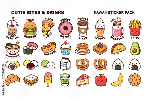 фотографія Kawaii food sticker pack with cute illustrations of desserts and drinks