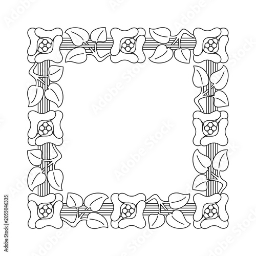 Decorative Square Border with Heraldic Roses and Floral Vines Outline Vector