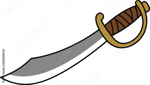 Photos Cartoon pirate saber sword with curved blade and golden hilt, isolated on white