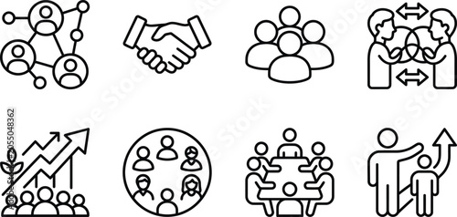 Set of line style people business teamwork icons