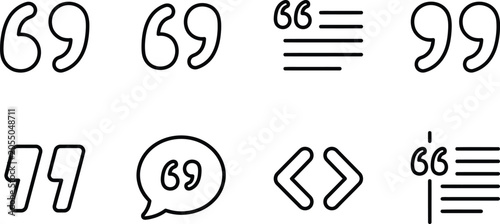 A set of various quotation mark and citation line icons in a simple style