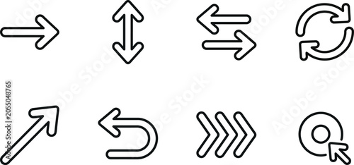 Collection of various black line style arrows