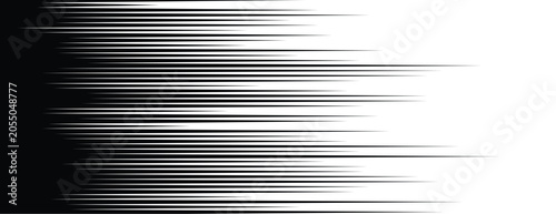 Abstract Black and White Horizontal Motion Blur Speed Lines Banner, Dynamic Fast Velocity Stripe Trailing Effect, Modern Comic Zoom Halftone Background Vector Illustration
