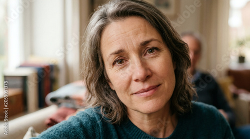 Empathetic woman listening in living room