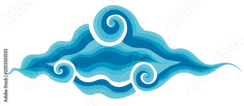 Fotografie Traditional Indonesian batik mega mendung blue cloud graphic element with grainy