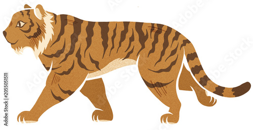 Tableau sur toile Sumatran tiger walking side view cartoon illustration with grainy texture