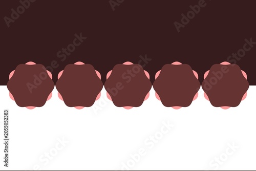 Obraz na plátne Symmetrical arrangement of five abstract brown and pink hexagonal forms against