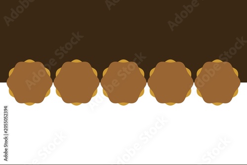 Horizontal decorative border with abstract brown floral icons on split background