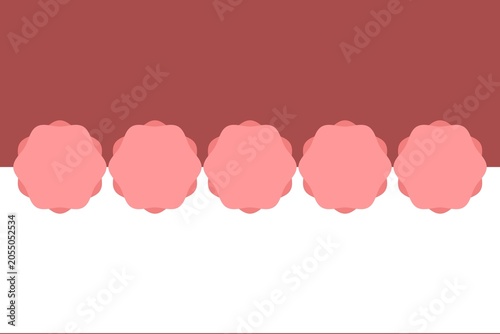 Abstract minimalist pink scalloped border design on terracotta and white background wallpaper