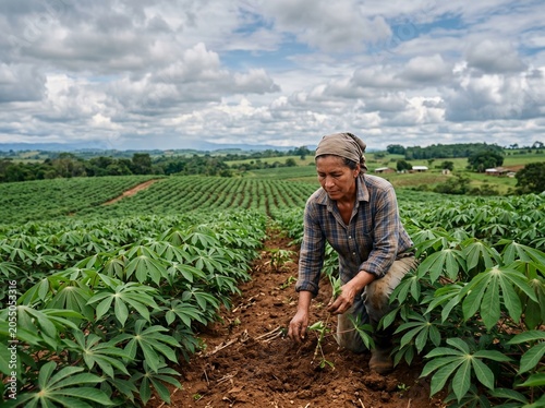 cassava yucca plantation cultivation sky concept  
