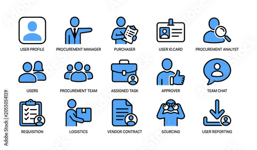 Procurement user role icons showing team functions on white