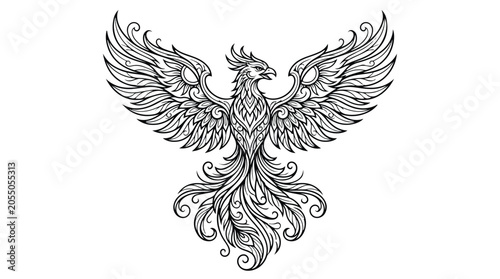 Fotografie Intricate phoenix bird vector illustration, majestic mythical firebird with orna