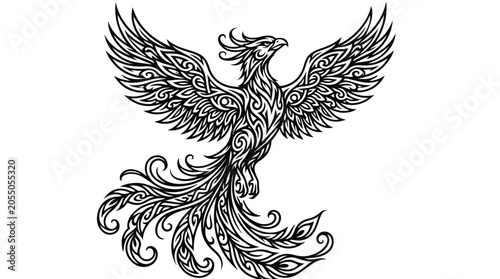 Obraz na płótnie Tribal phoenix bird vector illustration, mythical firebird with ornate filigree
