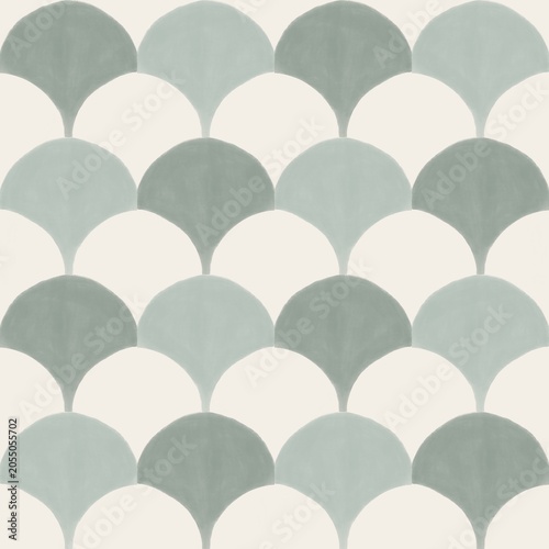 Art Deco Scallop Fan Seamless Pattern in Sage Green