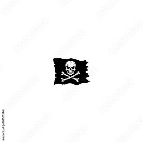 Obraz na płótnie Vintage pirate flag with skull and crossbones, tattered black jolly roger vector