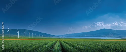 Panel kuchenny z motywem Lush green cornfield thrives under a sunny sky showcasing summer's agricultural beauty.