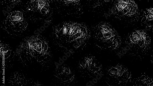 Canvastavla Abstract monochrome pattern of circular, textured shapes with white scratchy lin