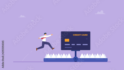 Bild auf Leinwand Businessman running to credit credit card on trap