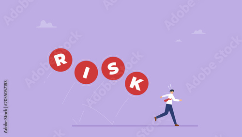 Photography Businessman investor run away from risk collapsing ball