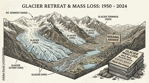 Glacier retreat and mass loss in Mt Kennedy Range from 1950 to 2024