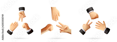 Quadro em tela Set of 3d hands showing rock paper scissors game