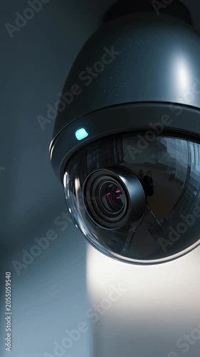 Modern cctv dome security camera with a blinking blue led light actively monitoring and recording an indoor space for safety, surveillance, and private property protection from any illegal activity