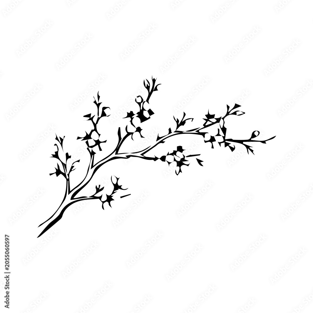 Obraz premium Minimalist Flowering Branch Vector Illustration