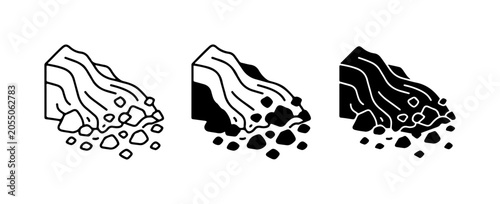 Obraz na płótnie Landslide Icons, Rockfall Symbols, Natural Disaster Vector Graphics