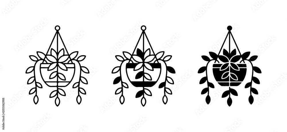 Fototapeta premium Hanging Plant Icons, Botanical Vector Art, Greenery Decor Elements