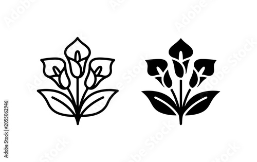 Calla Lily Icons, Elegant Flower Vector Art, Botanical Symbol Graphics, Floral Design Elements