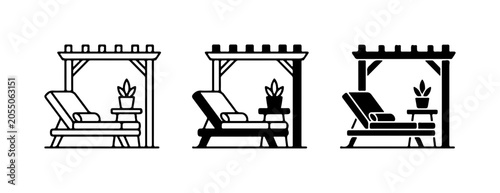 Foto Outdoor Lounge Set Icons: Pergola, Chaise Lounge, Plant, Side Table, 3 Variation