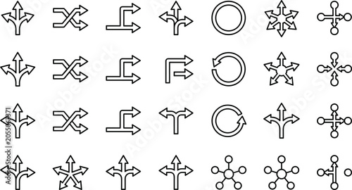 Bild auf Leinwand Business flowchart and data routing line icon set featuring splitting branching