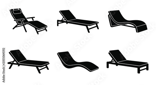 Quadro su tela Various Deck Chair Silhouettes On White Background Silhouette
