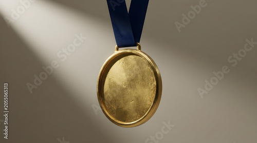 Gold Winner Medal With Blue Ribbon Sports Championship Award