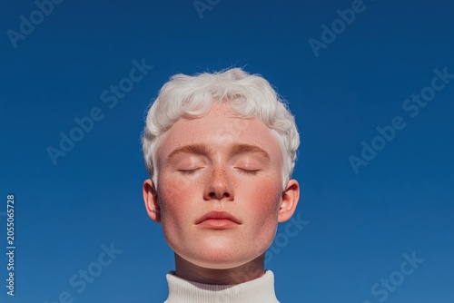 Graceful figure under a serene blue sky