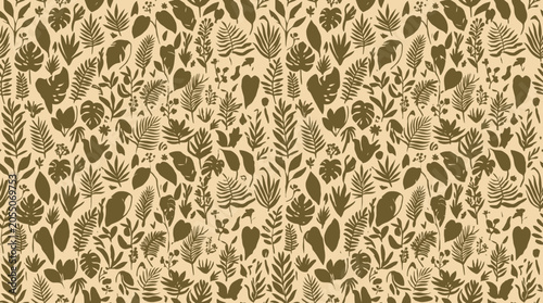 Valokuva Seamless Tropical Leaf Pattern, Botanical Exotic Plant Texture, Vintage Backgrou