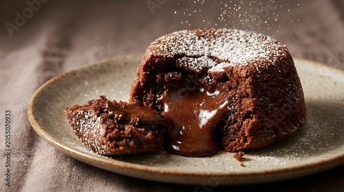 Delicious Chocolate Lava Cake with Oozing Melted Center and Powdered Sugar