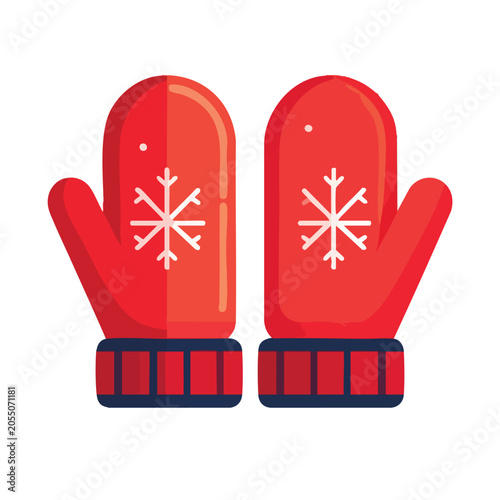 A pair of red winter mittens with white snowflake pattern design.